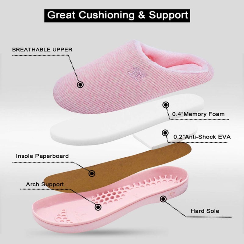 DL Womens Cozy Slip-on House Slippers For Women, Indoor/Outdoor - Comfortable Bedroom Slippers With Warm Soft Flannel Lining - Size 5.5-6.5 Pink - Image 3